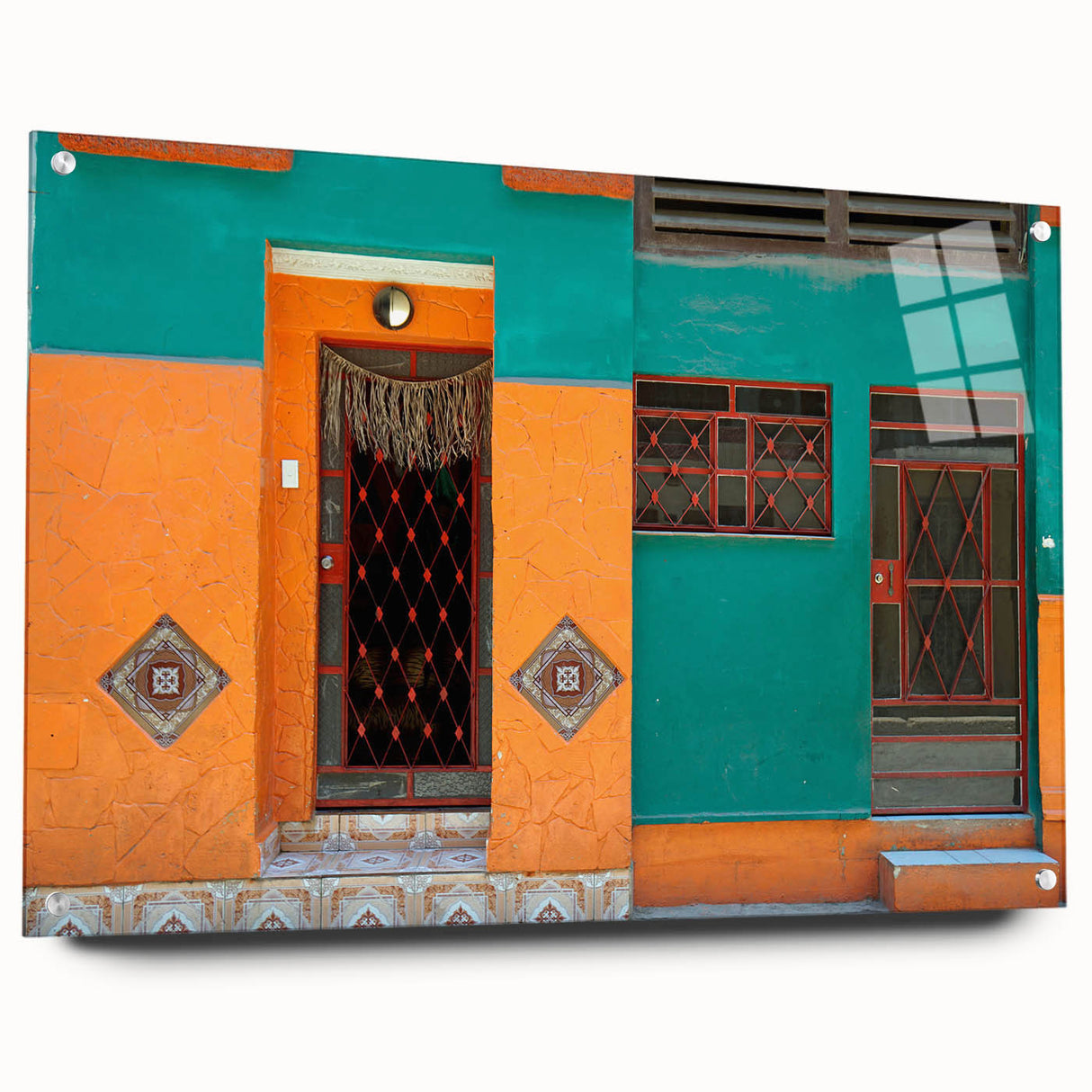Caribbean scenery on acrylic glass, featuring vibrant ocean blues and greens; ideal for bedroom or dining room decor.