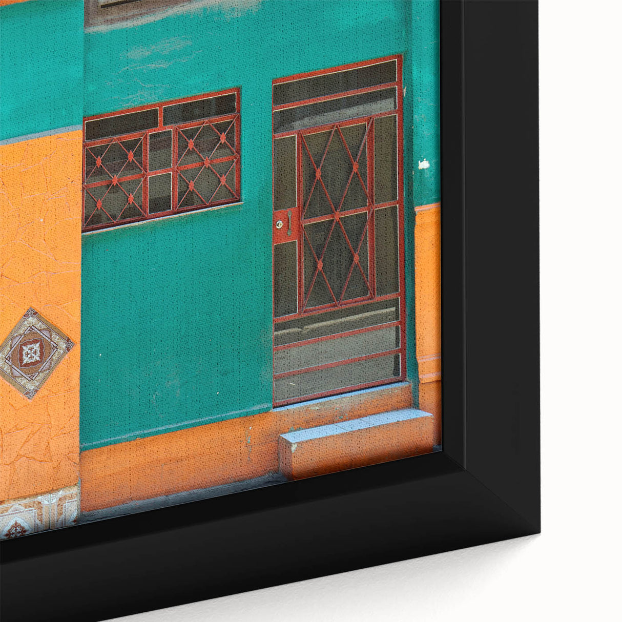 Black wall art featuring a textured Caribbean scenery on an extra large framed canvas, with vibrant, colorful accents.