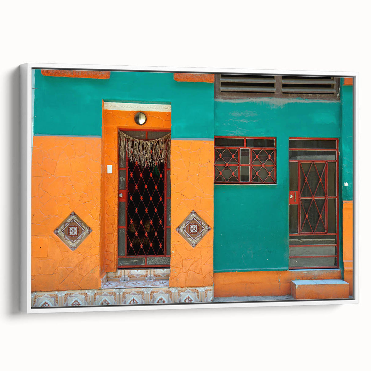 Vintage poster art of a Caribbean Cuba scenery, colorful palette, framed canvas, ideal for living room decor.