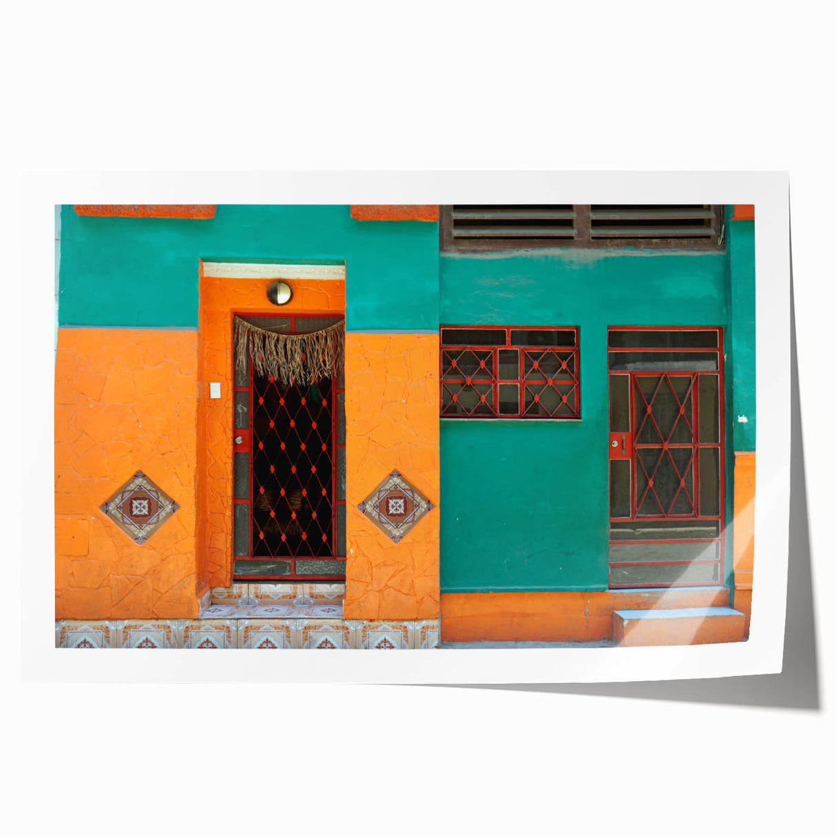 Extra large rolled print of a vibrant Cuban landscape with lush florals, ideal for art wall dining room decor.