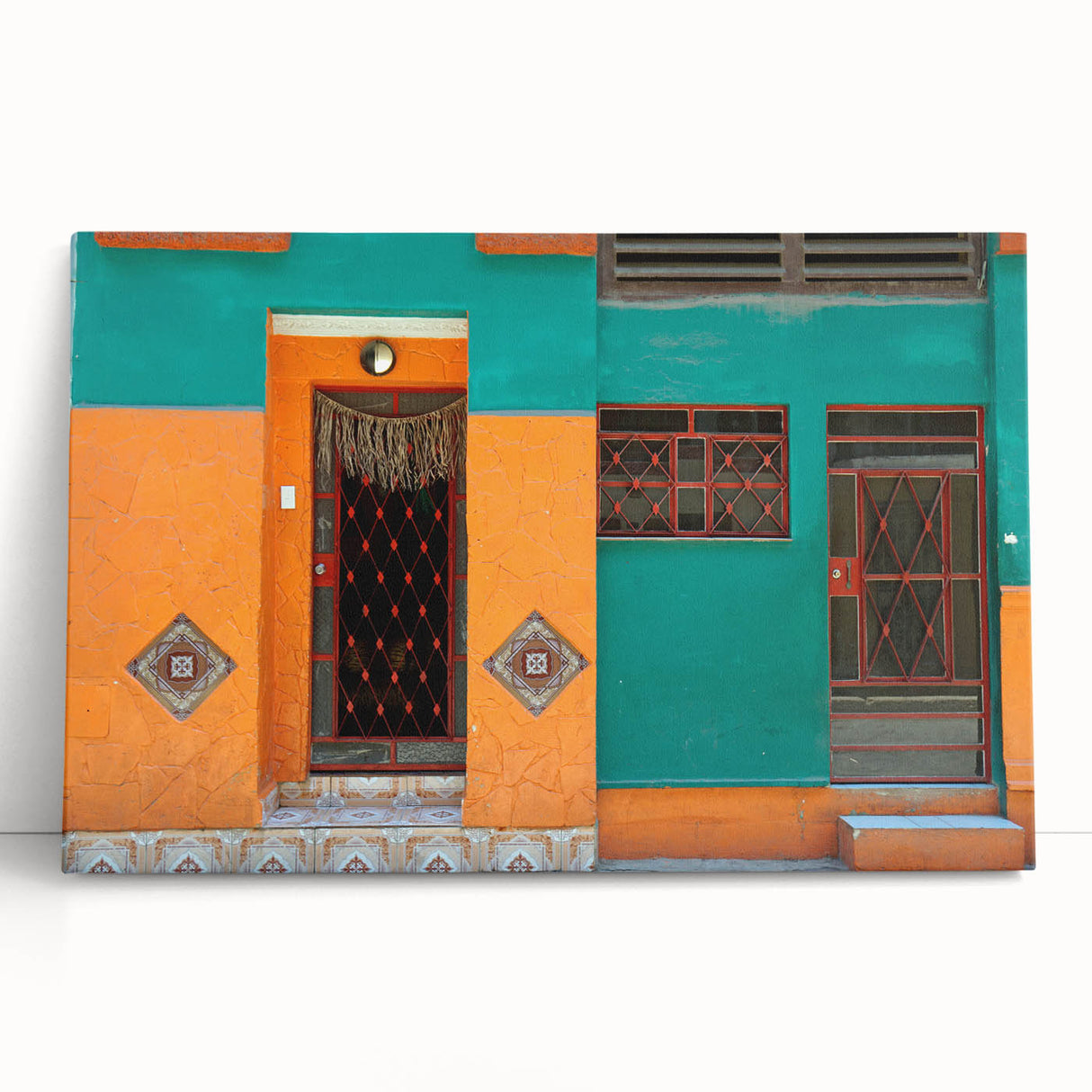 Black and white stretched canvas depicting a vintage Cuban street scene, ideal for kitchen wall art.