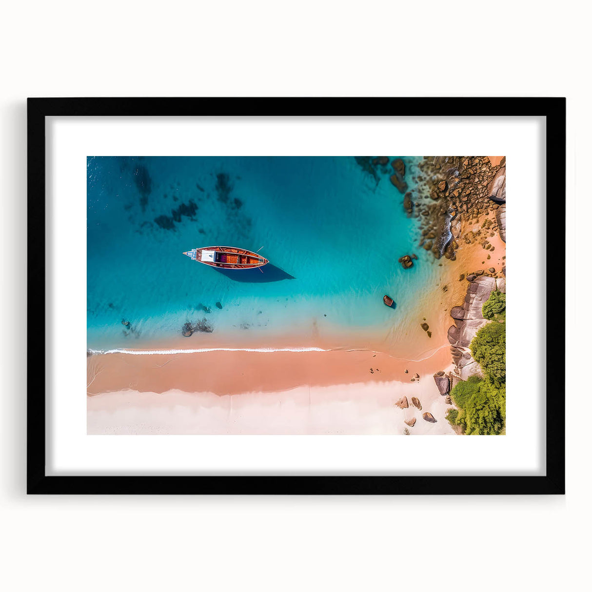 Extra large abstract art print featuring vibrant Caribbean scenery on textured canvas, ideal for living room decor.