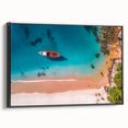 Black and white framed canvas depicting a vintage Caribbean landscape, ideal for bedroom wall decor.