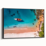 Black and white framed canvas depicting a vintage Caribbean landscape, ideal for bedroom wall decor.