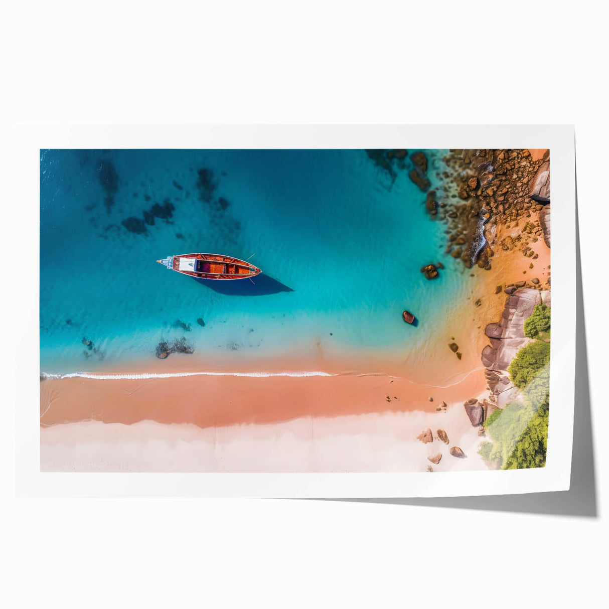 Extra large rolled print of a Caribbean scenery with vibrant floral elements, ideal for art wall dining room.