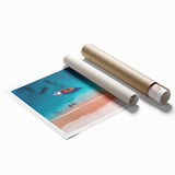 Extra large rolled print featuring a vibrant Caribbean scenery with lush floral elements.