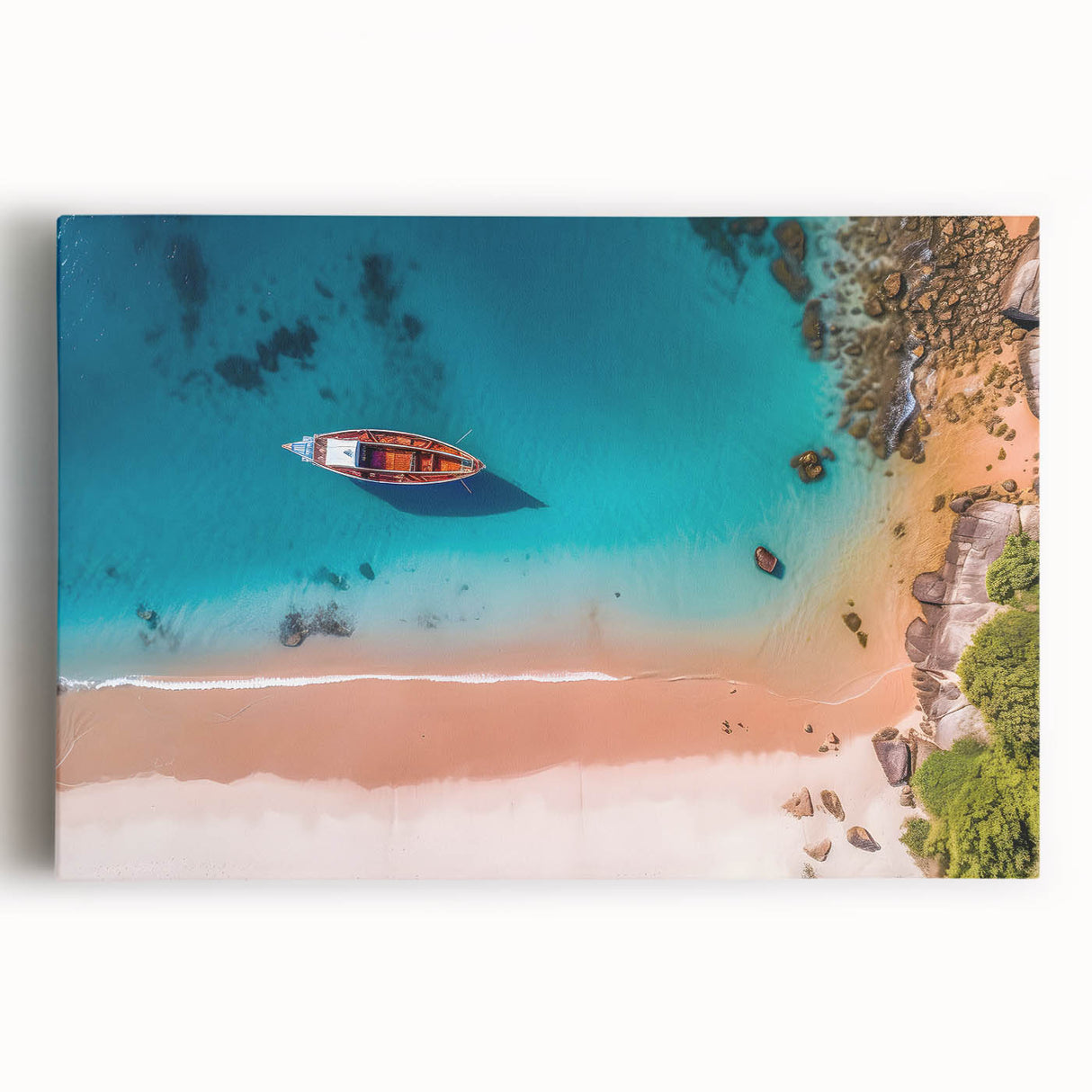 Black and white stretched canvas of a Caribbean scenery, ideal for kitchen wall art or bedroom ambiance.