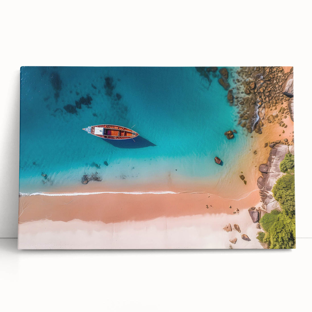 Large black and white photo of Caribbean beach on stretched canvas, suitable for kitchen wall art.