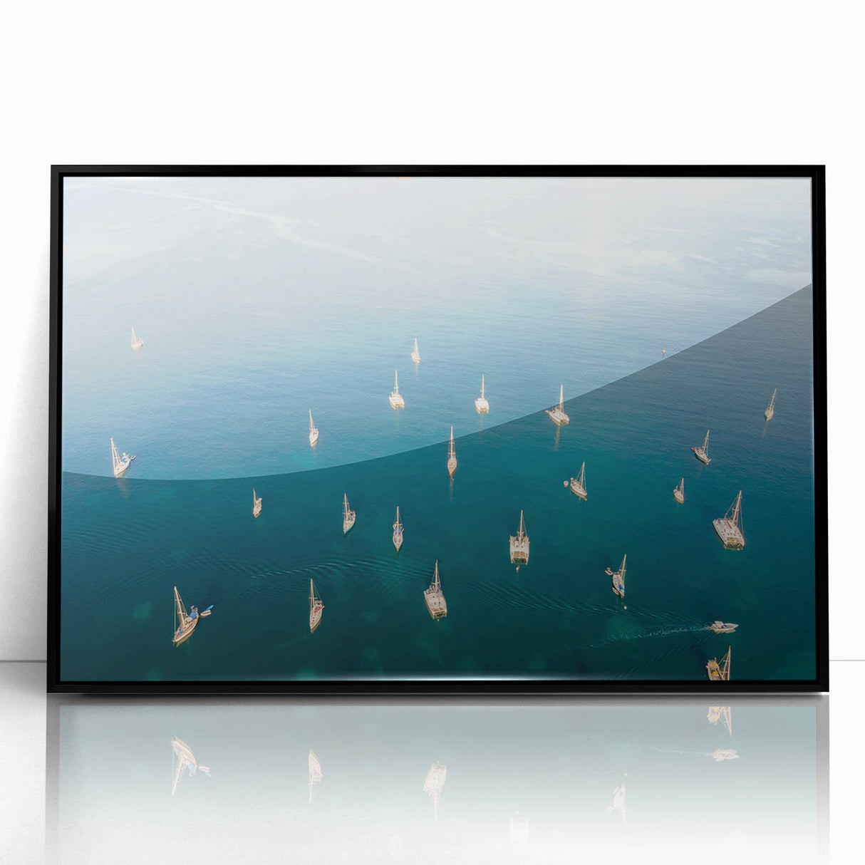Large abstract wall art depicting a Caribbean Martinique scene, framed in black acrylic, ideal for modern art wall decor.