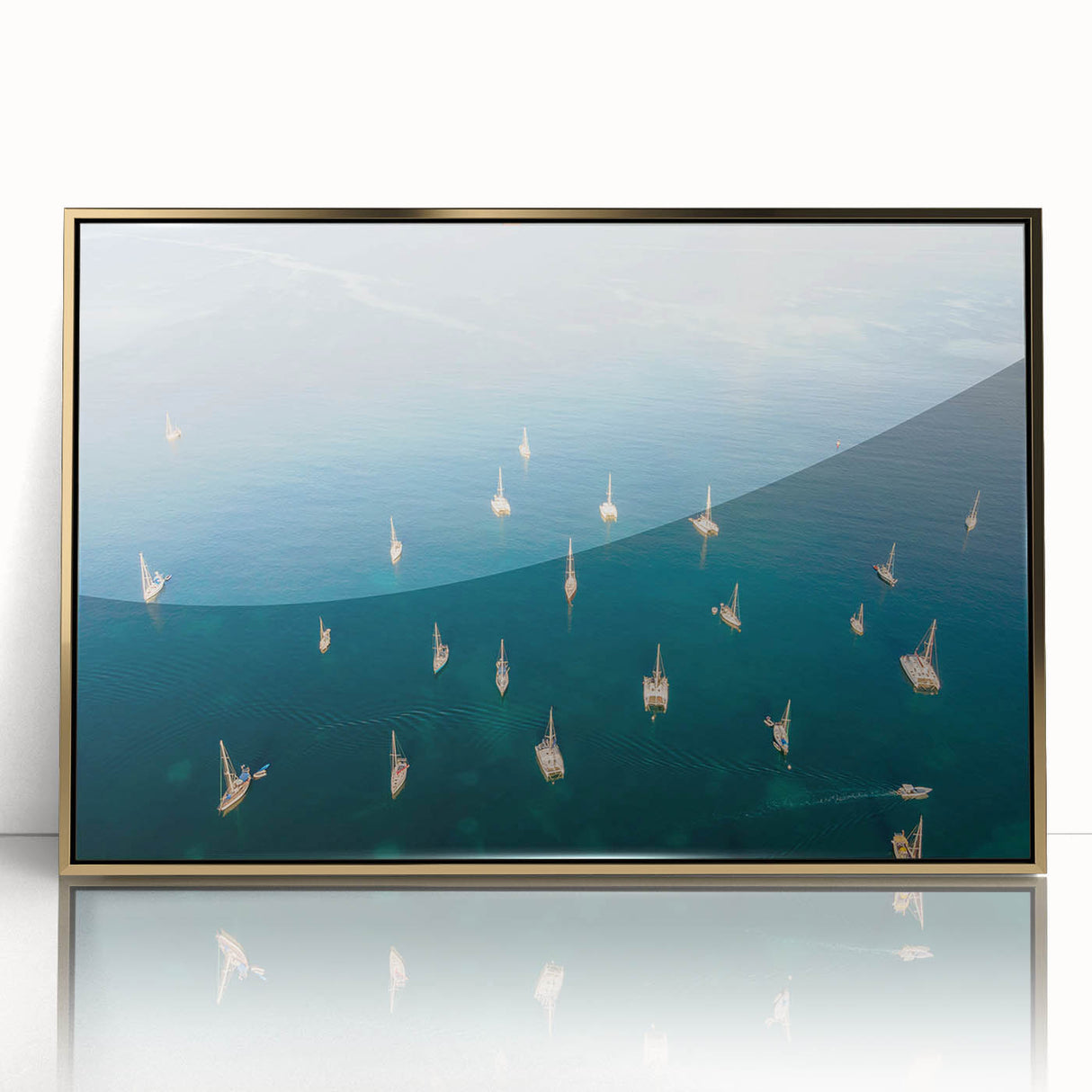 Mid-century modernist art depicting a Caribbean Martinique scenery in vibrant tropical hues on a framed acrylic print.