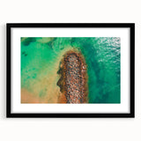 Extra large abstract art print depicting a vibrant, colorful Caribbean scene on a textured canvas, framed in black.