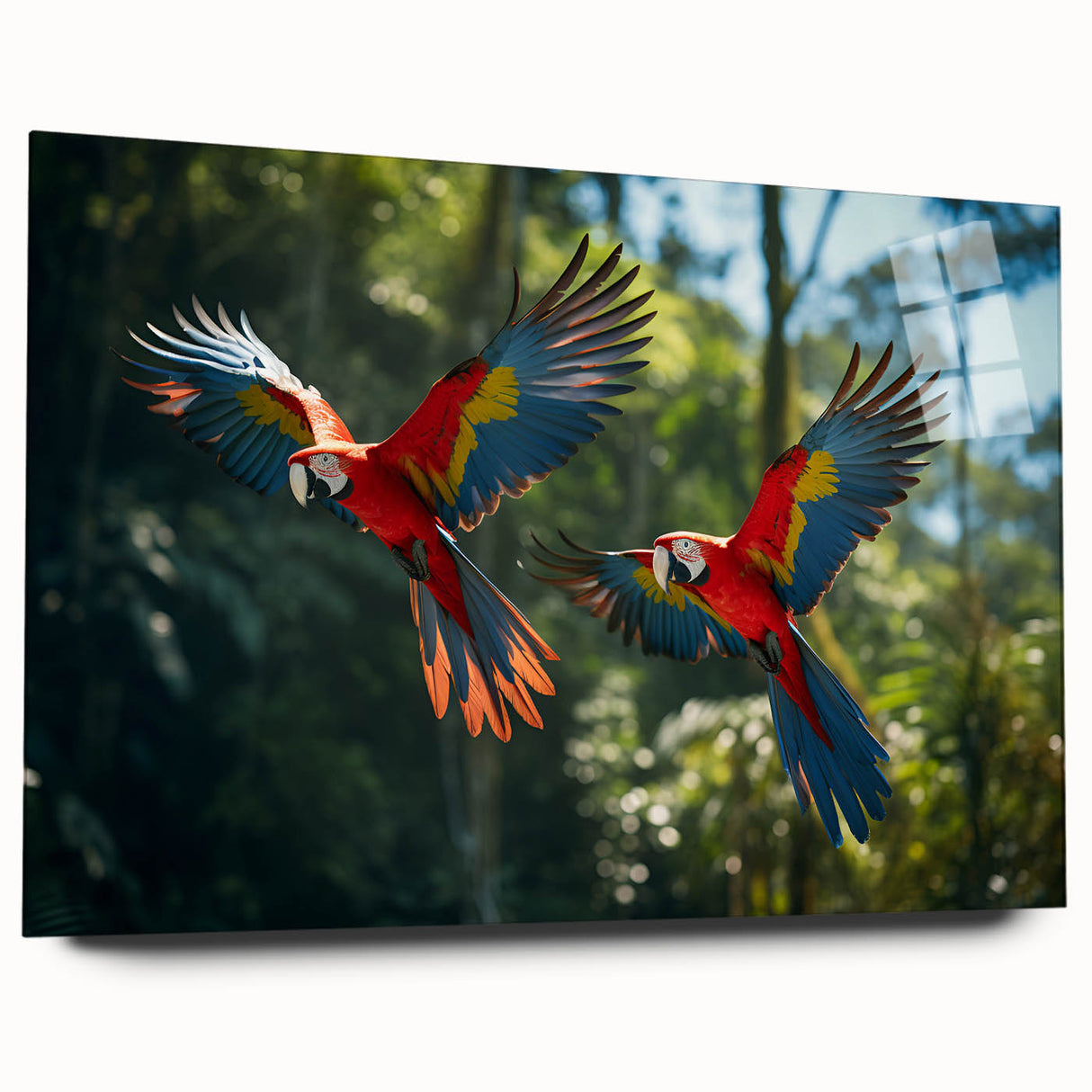 Large abstract wall art depicting vibrant Costa Rican scenery on acrylic glass, suitable for bedroom or dining room decor.