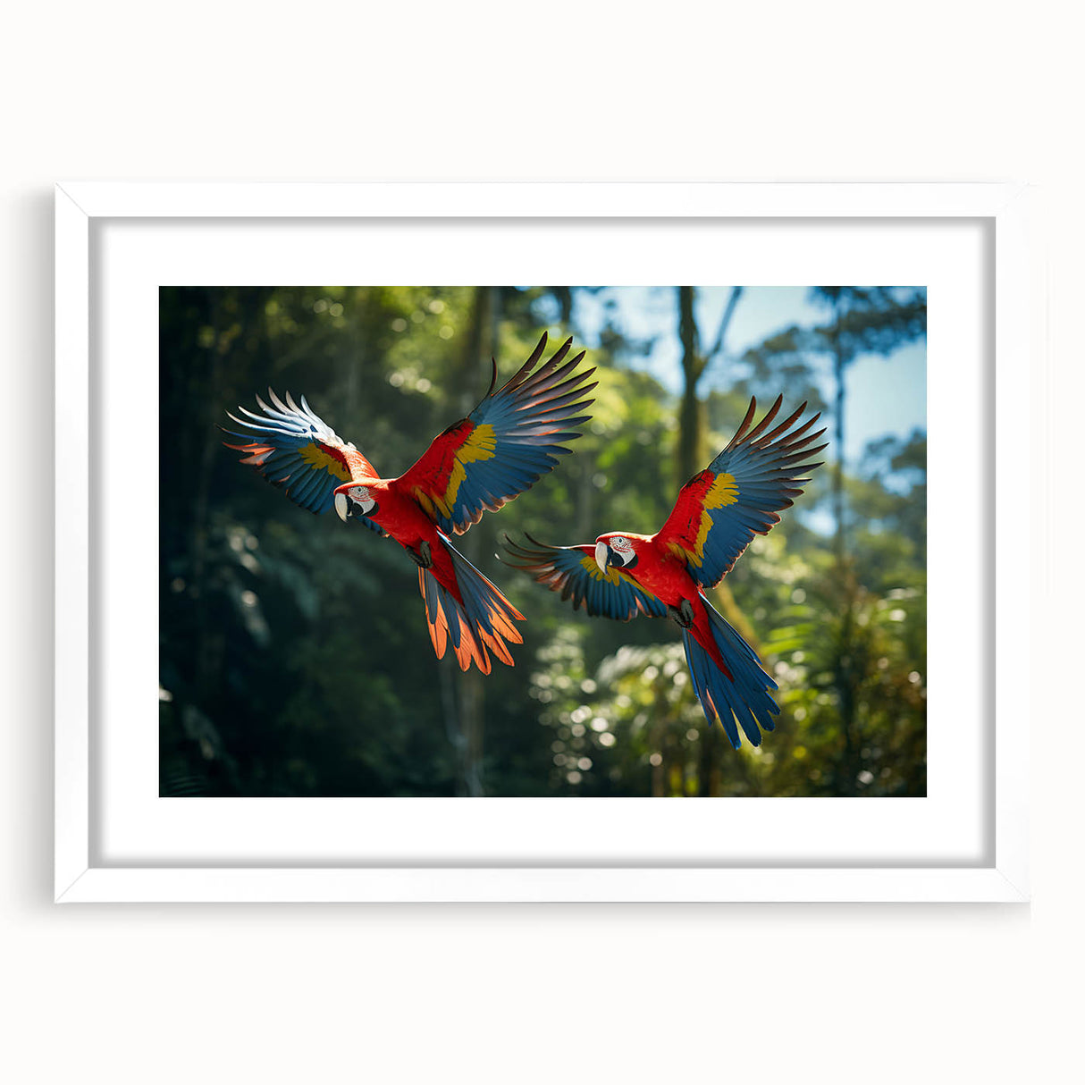 Abstract art print of a Costa Rican landscape in muted green and blue shades, framed with a white mat.