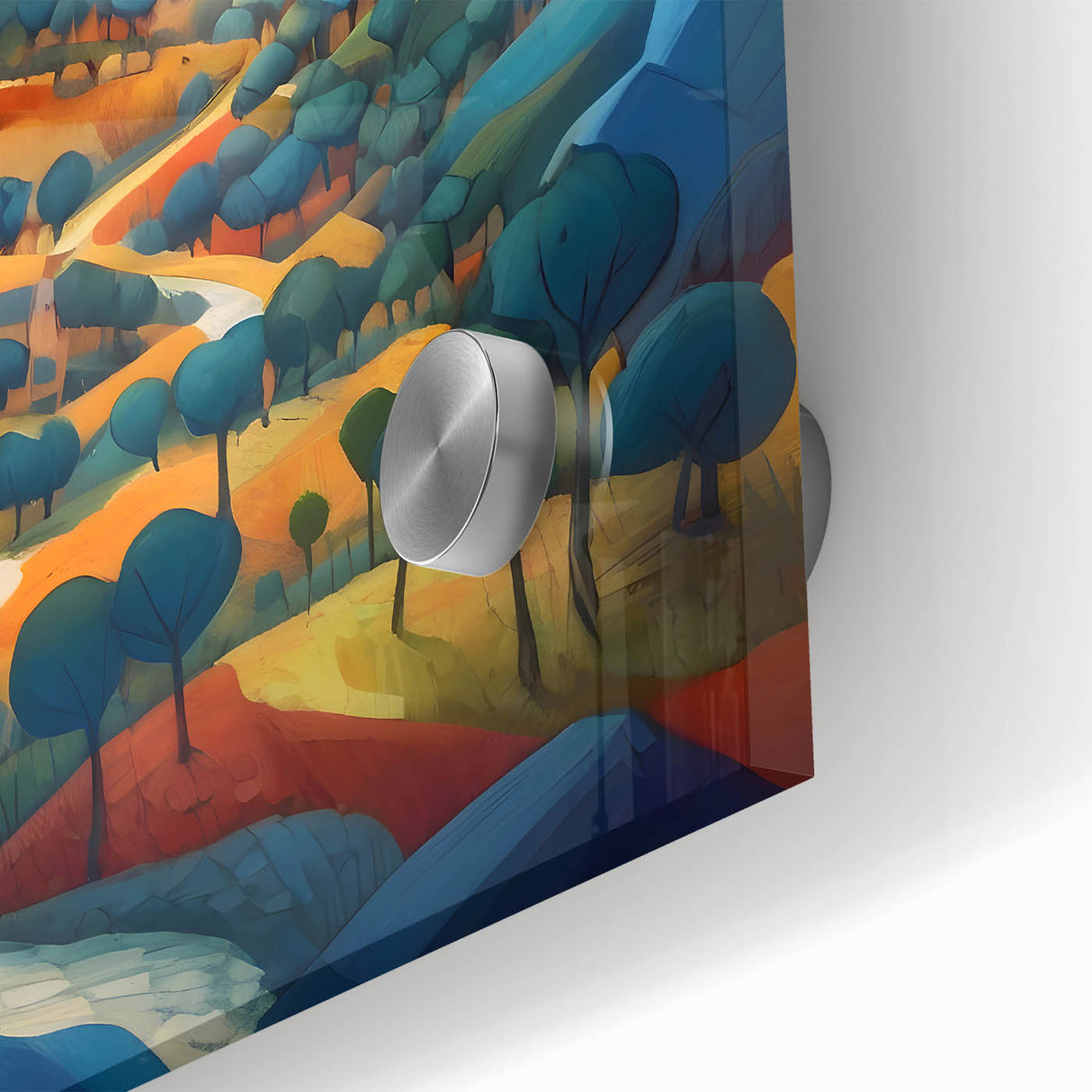 Large abstract wall art depicting a vibrant Central American scenery on acrylic glass, ideal for dining room ambiance.
