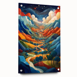 Acrylic print of a large abstract depiction of El Salvador scenery, using vibrant hues, ideal for dining room decor.