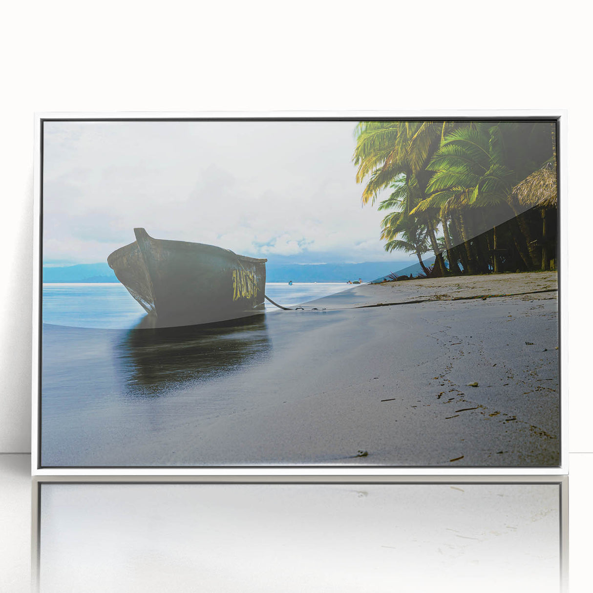 Art deco poster of Panama scenery in muted colors on white framed acrylic, suitable for modern nursery wall decor.
