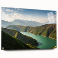 Large abstract wall art of a European Albanian scenery in vibrant hues on acrylic glass.