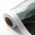 Art Deco poster of an Albanian landscape in soft pastel shades on rolled canvas.