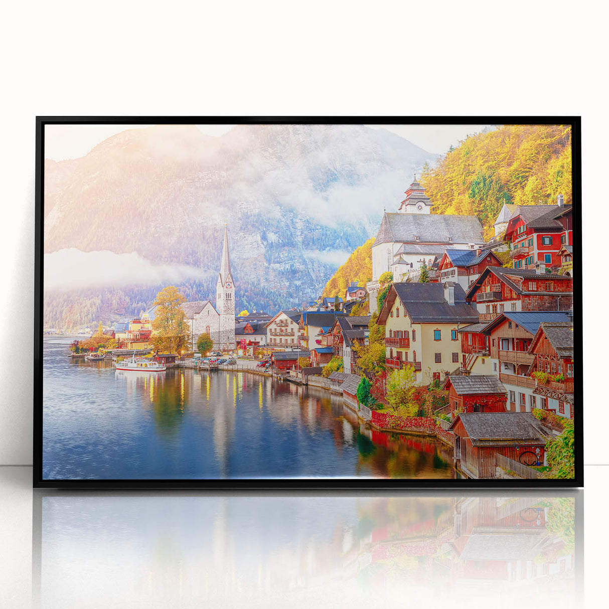 Large abstract wall art depicting a European landscape in muted earth tones on a framed acrylic canvas.