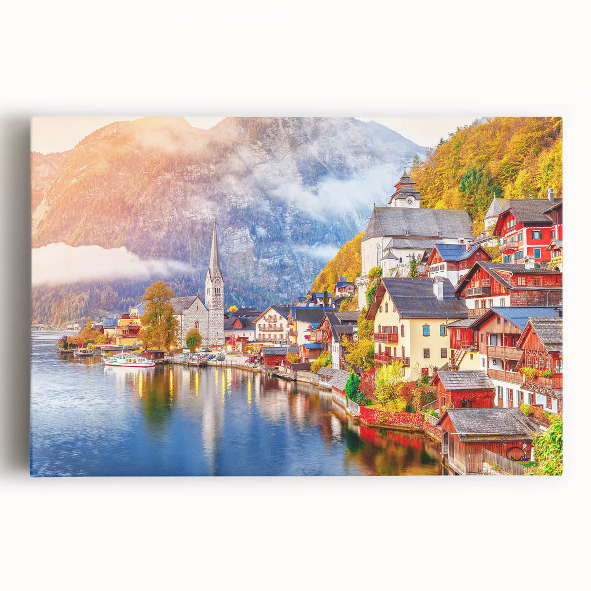 Black and white photograph of a European cityscape on stretched canvas, ideal for kitchen wall art or bedroom ambiance.