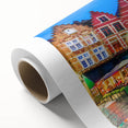 Art Deco poster of a European scenery in pastel colors on rolled canvas, ideal for nursery wall art.