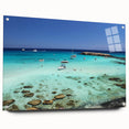 Large abstract wall art of a European Cyprus landscape in muted earth tones on acrylic glass.