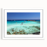 Textured abstract art print of a European Cyprus landscape in muted earth tones on a framed white mat, ideal for bedroom art.