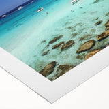 Art deco poster featuring a serene European Cyprus landscape in muted earth tones on rolled canvas.