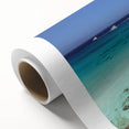 Art deco poster of a European Cyprus landscape in pastel shades on rolled canvas, ideal for nursery wall art.