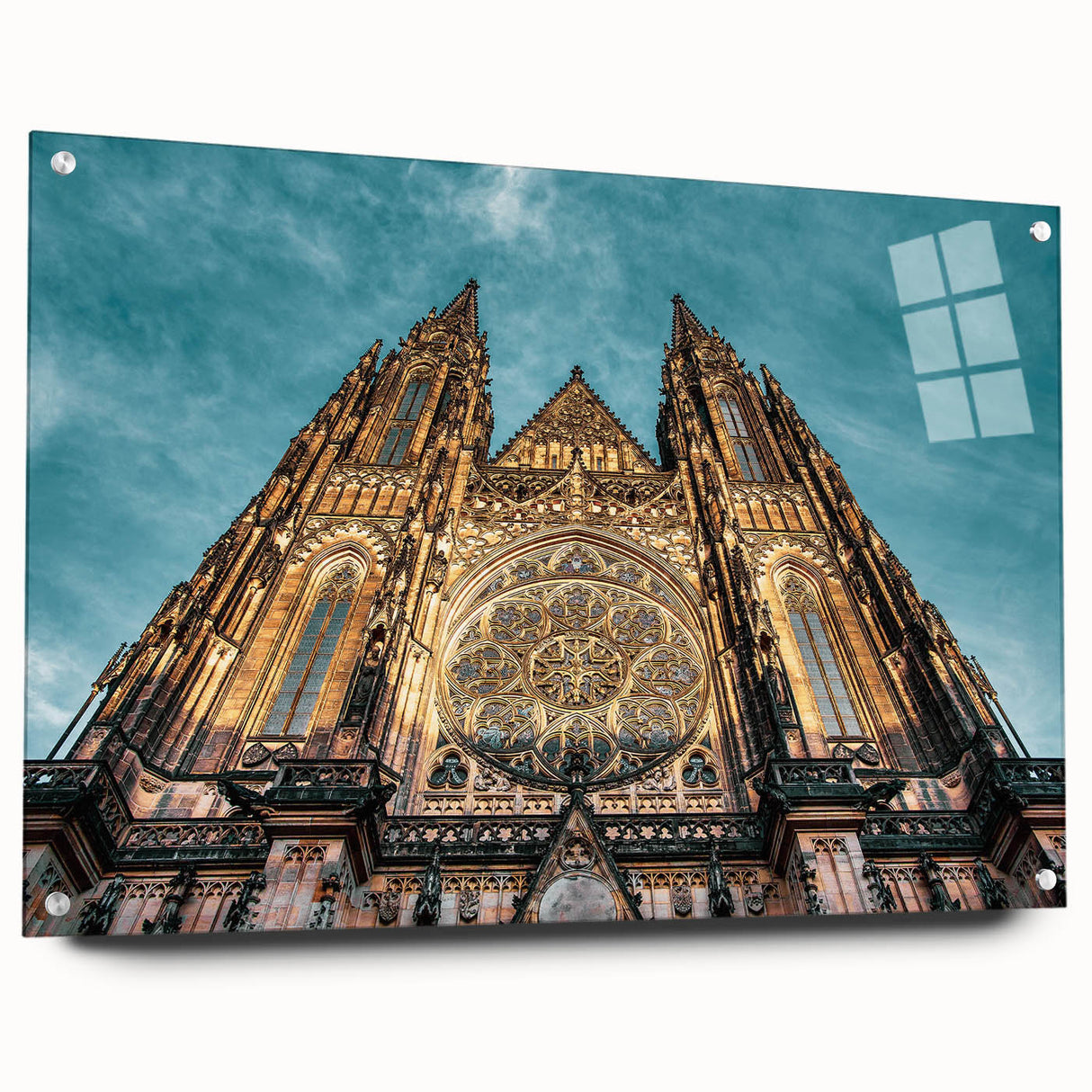 Acrylic print of Prague scenery with muted earth tones, ideal for dining room decor.
