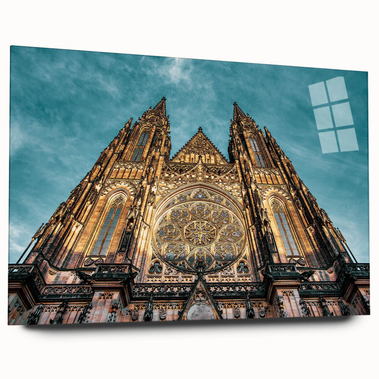 Large abstract wall art of Prague scenery in muted earth tones on acrylic glass, suitable for bedroom or dining room decor.