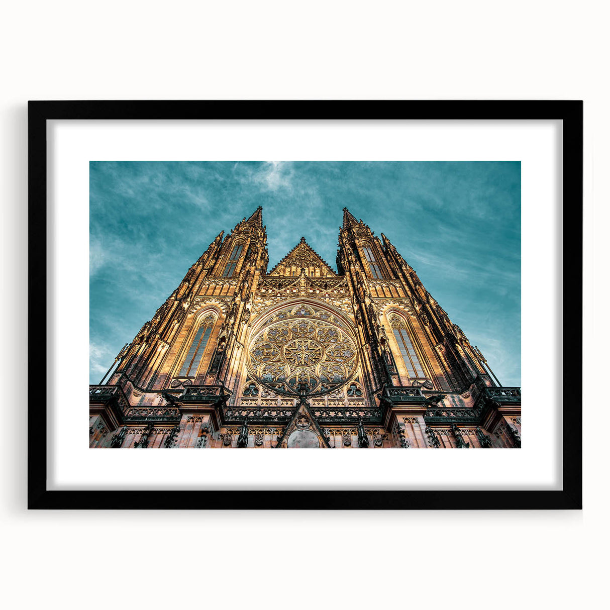 Extra large framed abstract print of colorful Prague scenery in textured art style, ideal for living room decor.