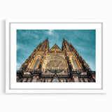 Textured art print of an abstract Prague cityscape in earthy tones on a white framed mat, ideal for bedroom art.