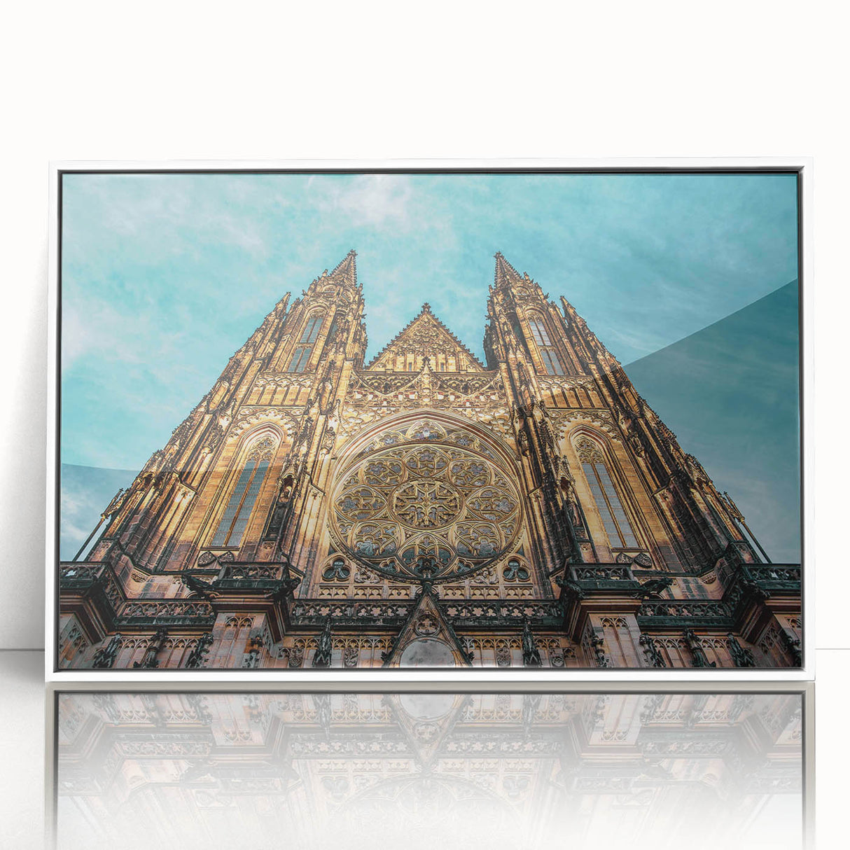 Mid-century modernist art of Prague skyline in pastel shades, acrylic print, ideal for modern art wall decor.