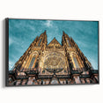 Black and white framed canvas of Prague landscape, ideal for bedroom wall decor.