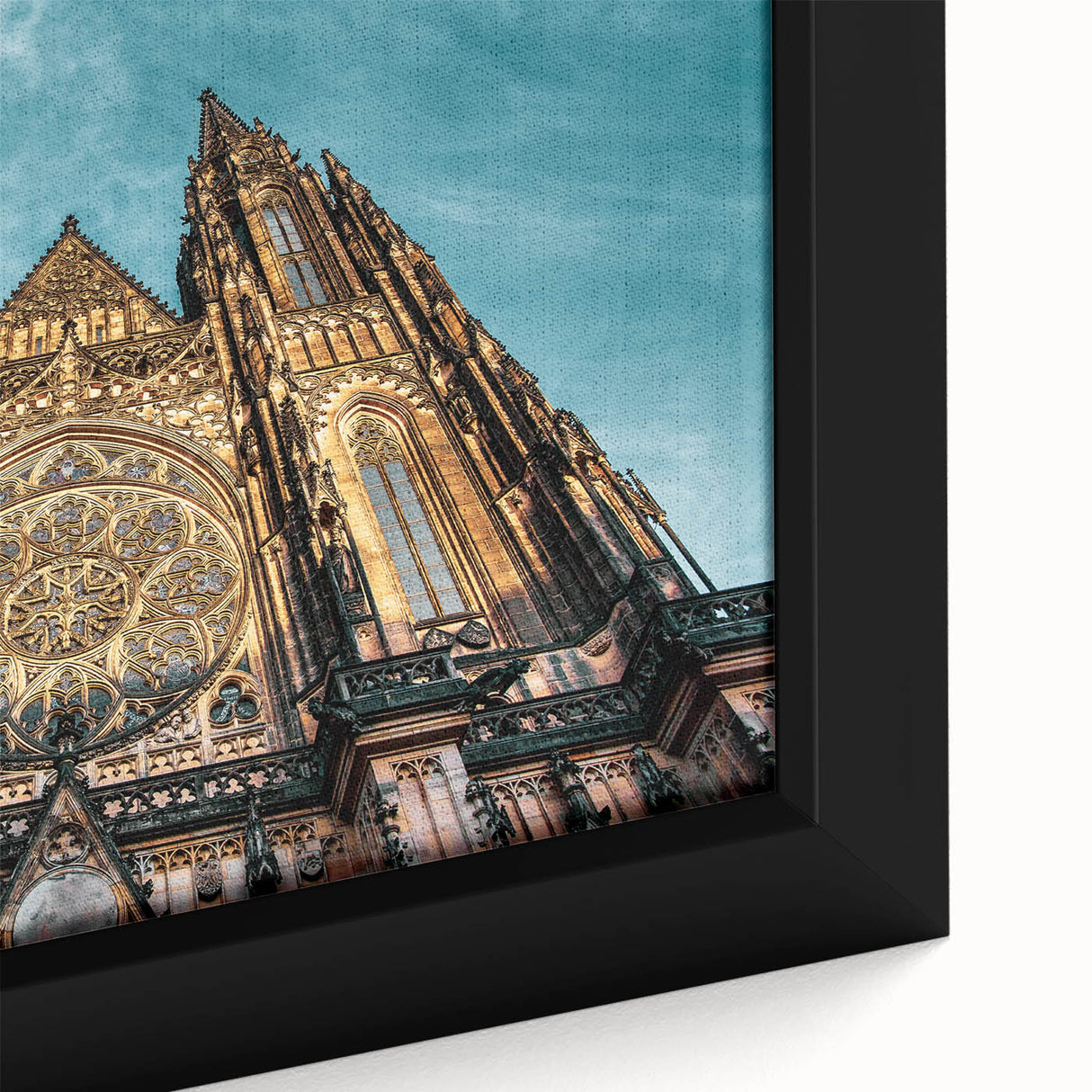 Textured black wall art depicting Prague scenery on a framed canvas, with vibrant colors, ideal for living room decor.