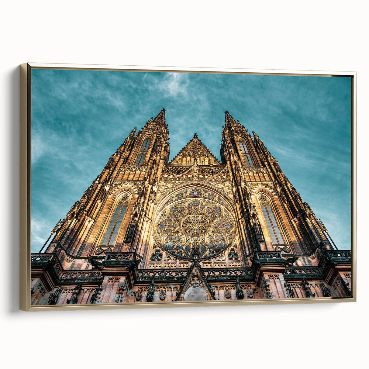 Framed canvas featuring a vintage poster art of Prague landscape in black, ideal for bedroom wall decor.