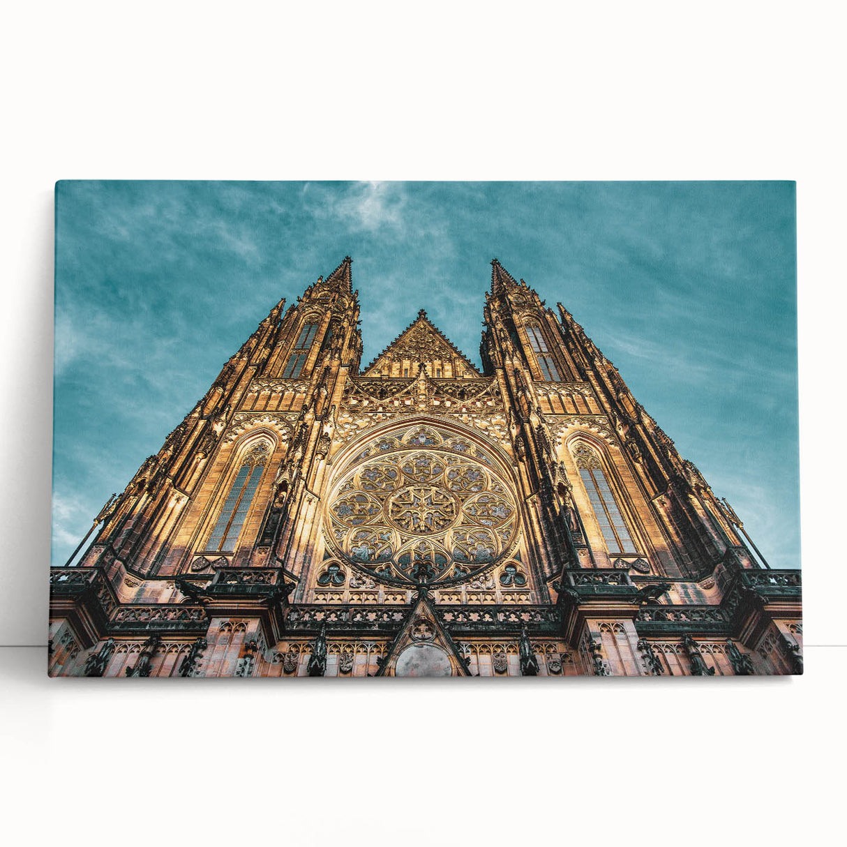 Black and white photo of Prague cityscape on stretched canvas, ideal for kitchen wall art.