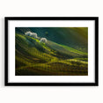 Abstract art print of a vibrant, colorful European scenery on a textured, extra large canvas, framed in black.