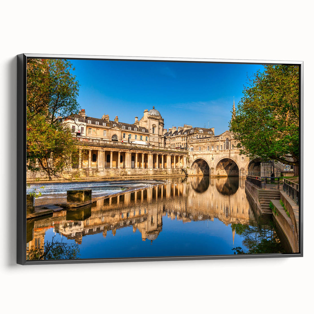 Black and white vintage poster art of Bath, England landscape on framed canvas, ideal for bedroom decor.