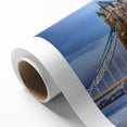 Art Deco poster of London scenery in muted colors on rolled canvas, ideal for nursery wall art.
