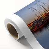 Art Deco style poster of a European cityscape in muted blues and greens on rolled canvas, ideal for nursery wall art.