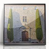 Large abstract wall art depicting a scenic Provence landscape in muted earth tones, framed in black acrylic.