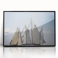 Large abstract wall art featuring a mid-century modernist design of a European scenery in black acrylic frame.
