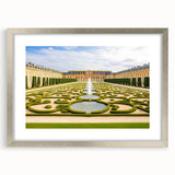 Extra large wall art featuring an abstract representation of Versailles in textured gray and silver tones on a framed canvas.