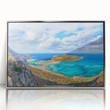 Framed acrylic print of a Crete, Greece scenery in silver, ideal for modern art wall decor.