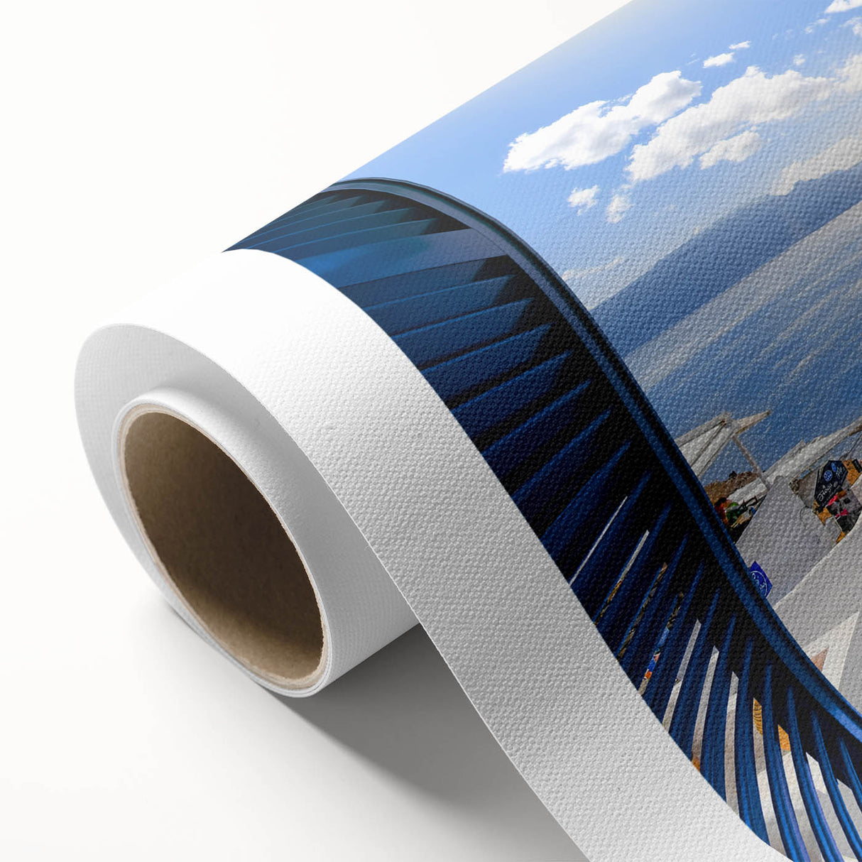 Art Deco poster of Santorini scenery in pastel hues on rolled canvas, ideal for nursery wall art.