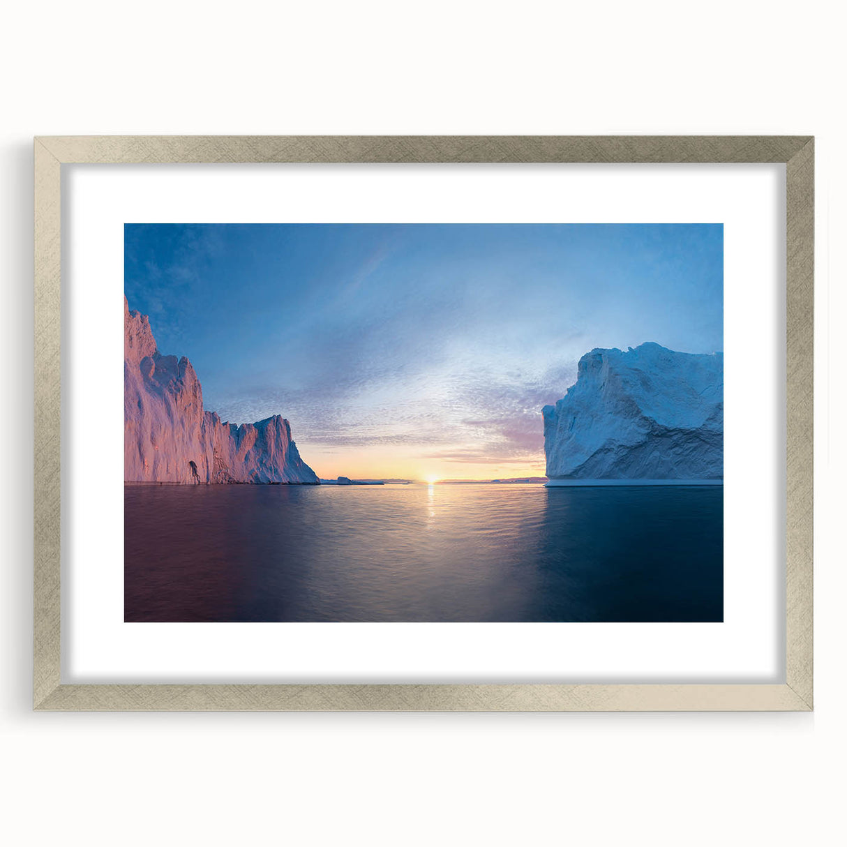 Extra large abstract art print depicting a textured Greenland scenery in muted green and blue tones.