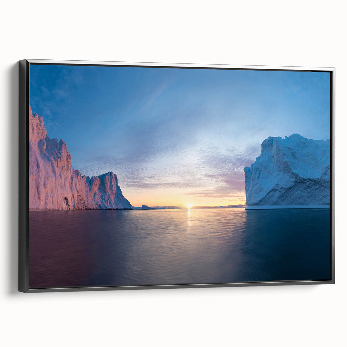 Black and white landscape art painting of Greenland on framed canvas, suitable for bedroom wall decor.
