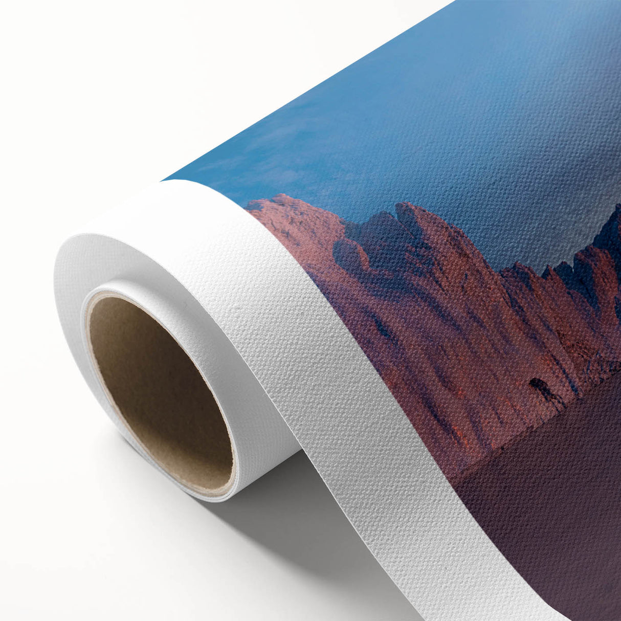 Art Deco poster of Greenland scenery on rolled canvas, in muted green and blue tones, ideal for nursery wall art.